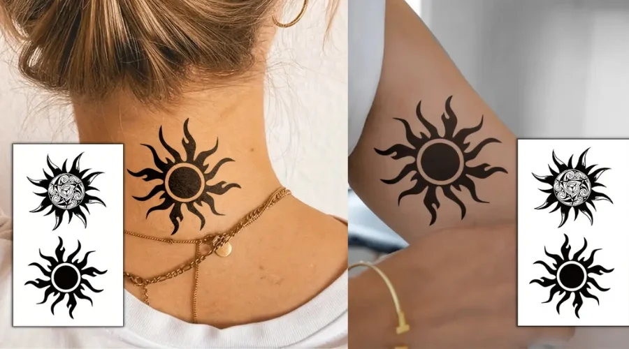 Dunkler Stil Sonne, wasserfest, temporärer Tattoo-Aufkleber, schwarze einfache Linien