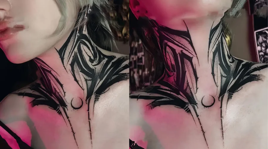 Einzigartiges Blumendesign, wasserfeste Tattoo-Aufkleber, Gothic Dark-Serie für Hals und Körper