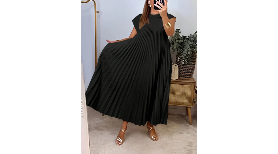 Elegantes, plissiertes A-Linien-Maxikleid für Damen