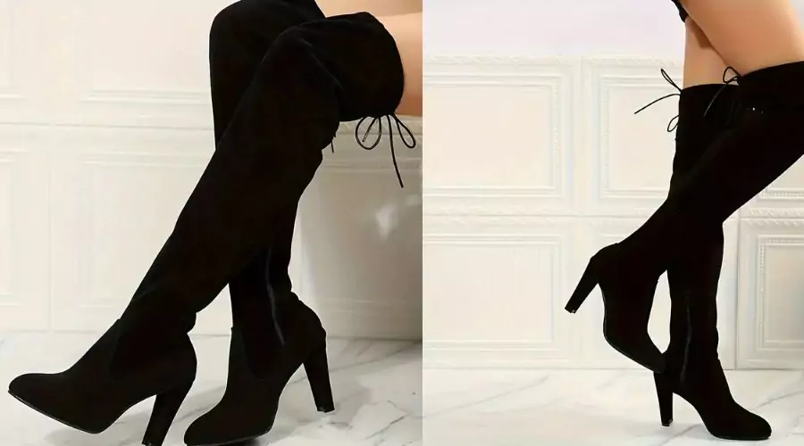 Einfarbige lange Damenstiefel